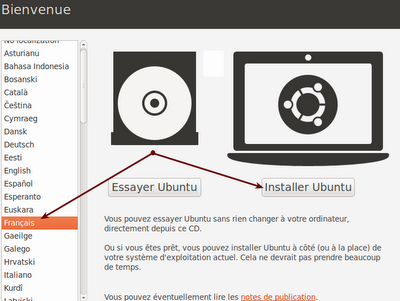 Accueil du Live CD Ubuntu 10.10