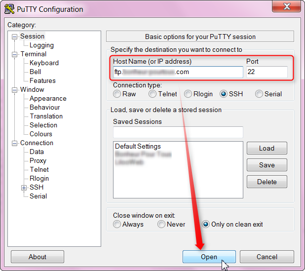 Putty - Connexion au compte OVH Mutualisé